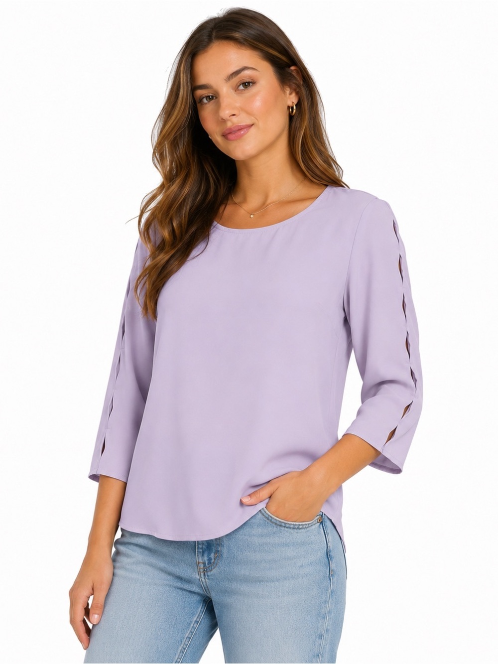 Banana Republic Lilac 3/4 Sleeve Blouse with Ladder Sleeve Detail